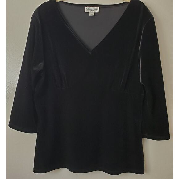 Coldwater Creek S Black Velvet Tunic Peplum Tailored Bustline Party Holiday Cozy - Picture 1 of 11